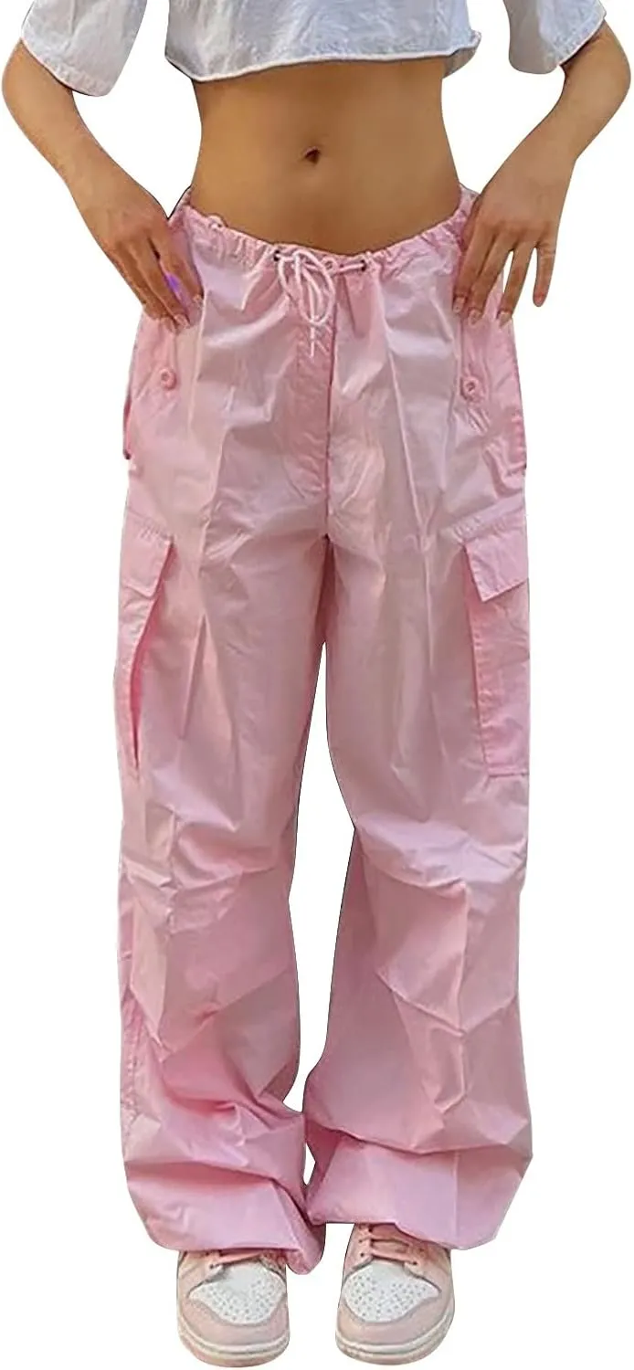 Women's Plus Size Tethered Straight Cargo Pants Straight Wide Leg Loose Casual Trousers