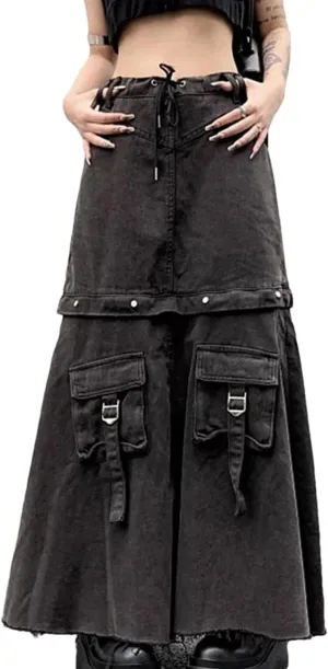 Women's Plus Size Workwear Denim A-Line Skirt Empire Waist Floor-Length Vintage Loose Fit Cotton Skirt
