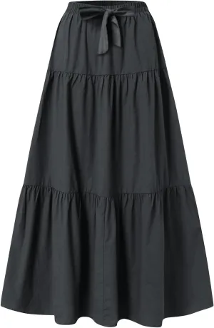 Womens Ruffle Maxi Skirts High Waist Elastic Layered Pleated Long Skirt Summer Casual Flowy Skirts with Drawstring
