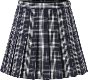 Women's School Uniform High Waist Pleated Skirt Mini Tennis Skirt A-Line Plaid Skirts