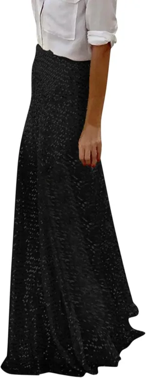 Women's Sequin Maxi Skirts Vintage Elastic High Waist A-Line Skirts Elegant Maxi Cocktail Party Long Skirts