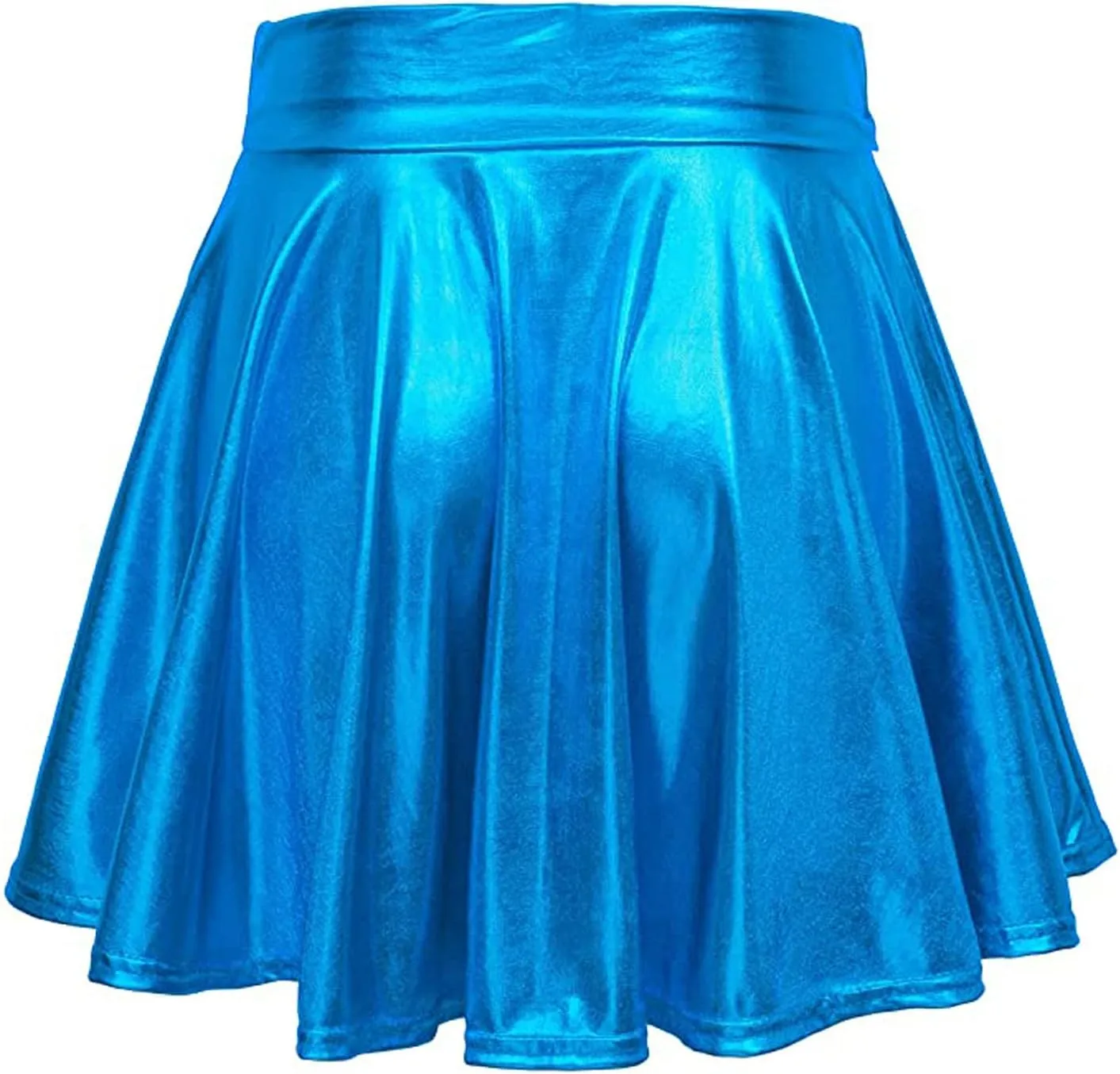 Women's Shiny Flared Metallic Holographic Pleated Mini Skater Skirt High Waist Pleated Skirt Rave Festival