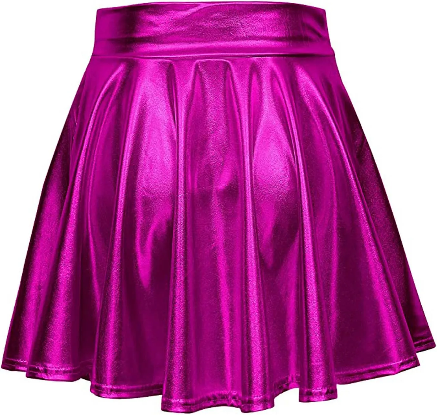 Women's Shiny Flared Metallic Holographic Pleated Mini Skater Skirt High Waist Pleated Skirt Rave Festival