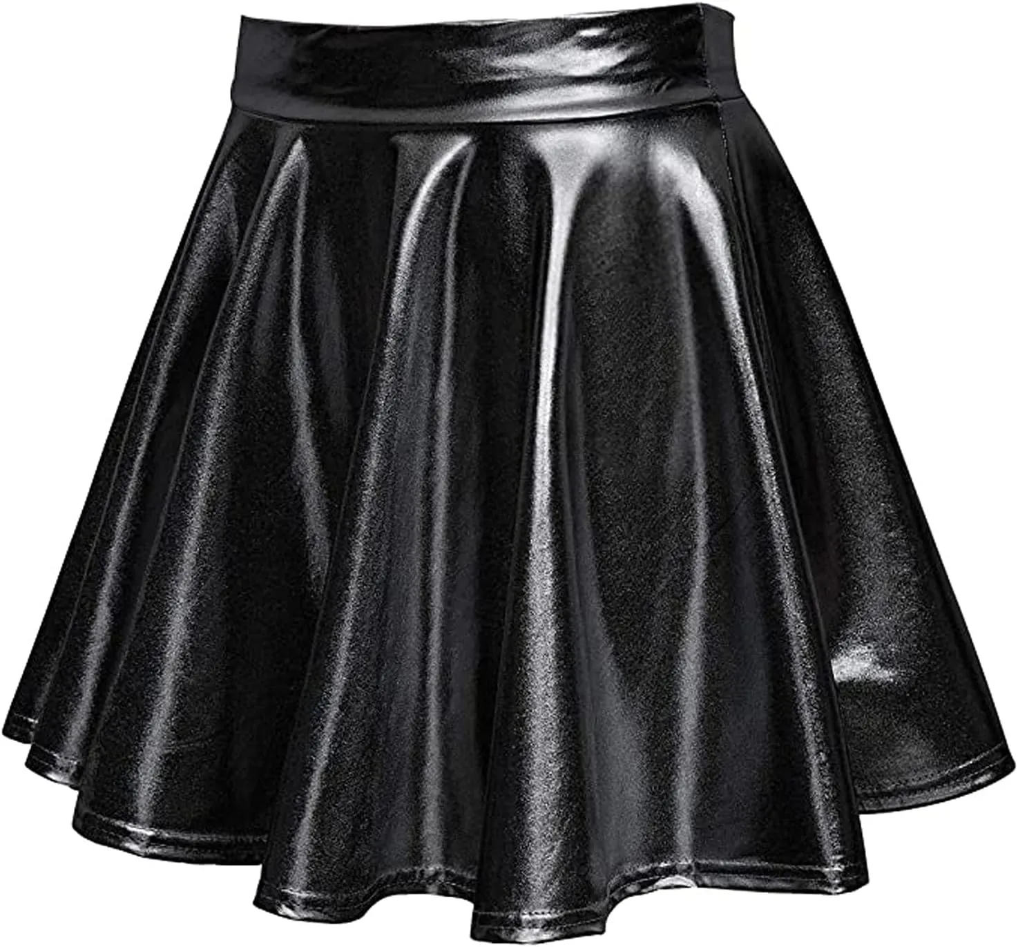 Women's Shiny Flared Metallic Holographic Pleated Mini Skater Skirt High Waist Pleated Skirt Rave Festival