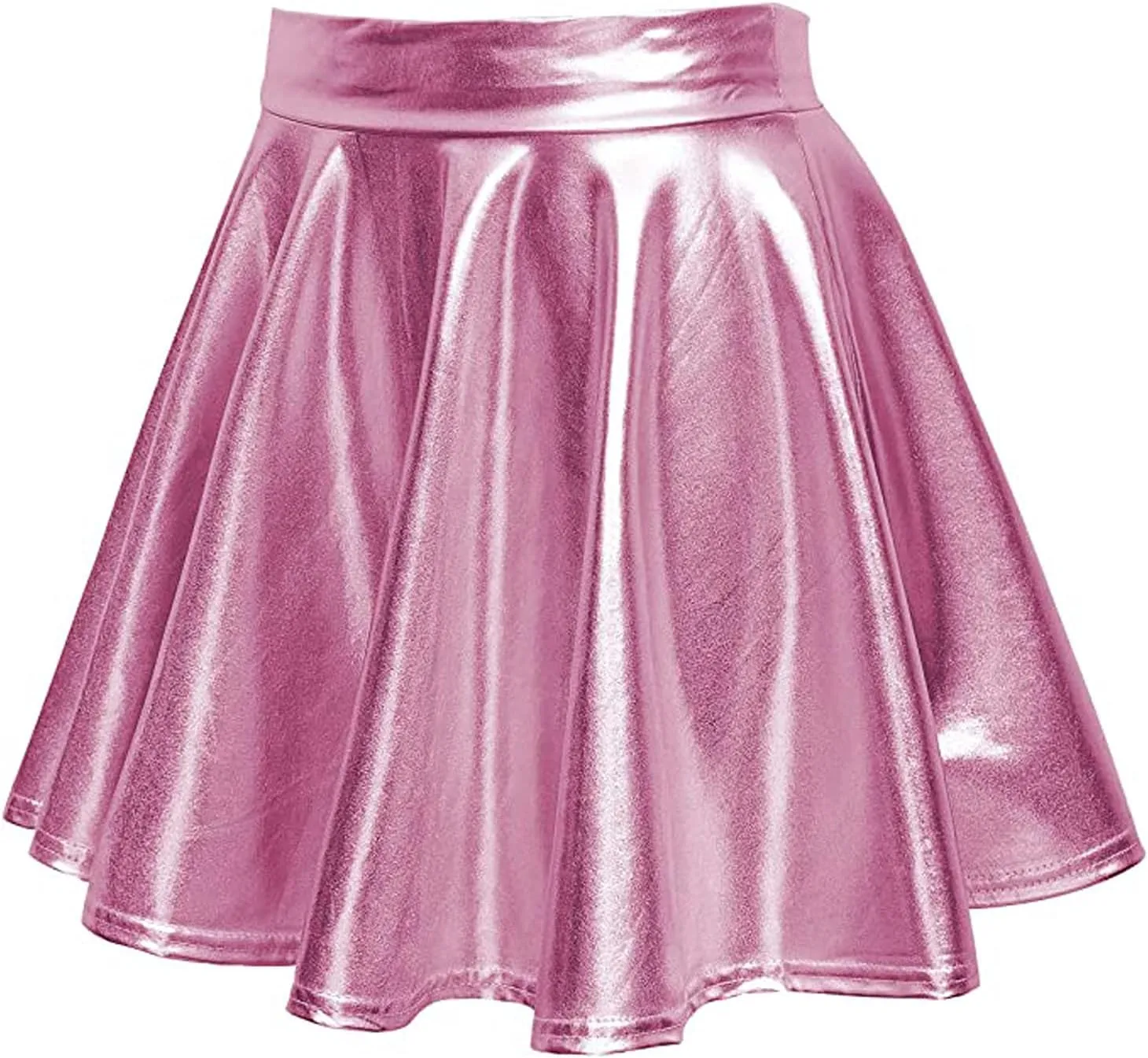 Women's Shiny Flared Metallic Holographic Pleated Mini Skater Skirt High Waist Pleated Skirt Rave Festival