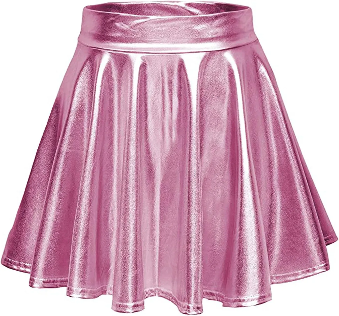 Women's Shiny Flared Metallic Holographic Pleated Mini Skater Skirt High Waist Pleated Skirt Rave Festival