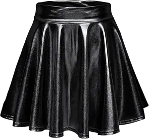 Women's Shiny Flared Metallic Holographic Pleated Mini Skater Skirt High Waist Pleated Skirt Rave Festival