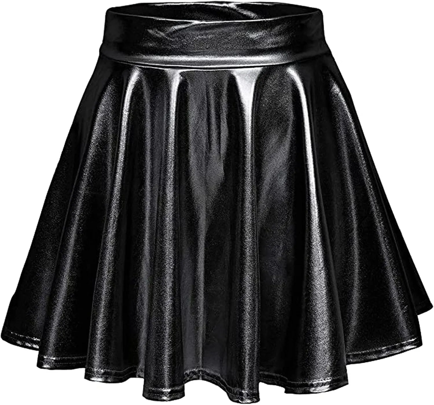 Women's Shiny Flared Metallic Holographic Pleated Mini Skater Skirt High Waist Pleated Skirt Rave Festival