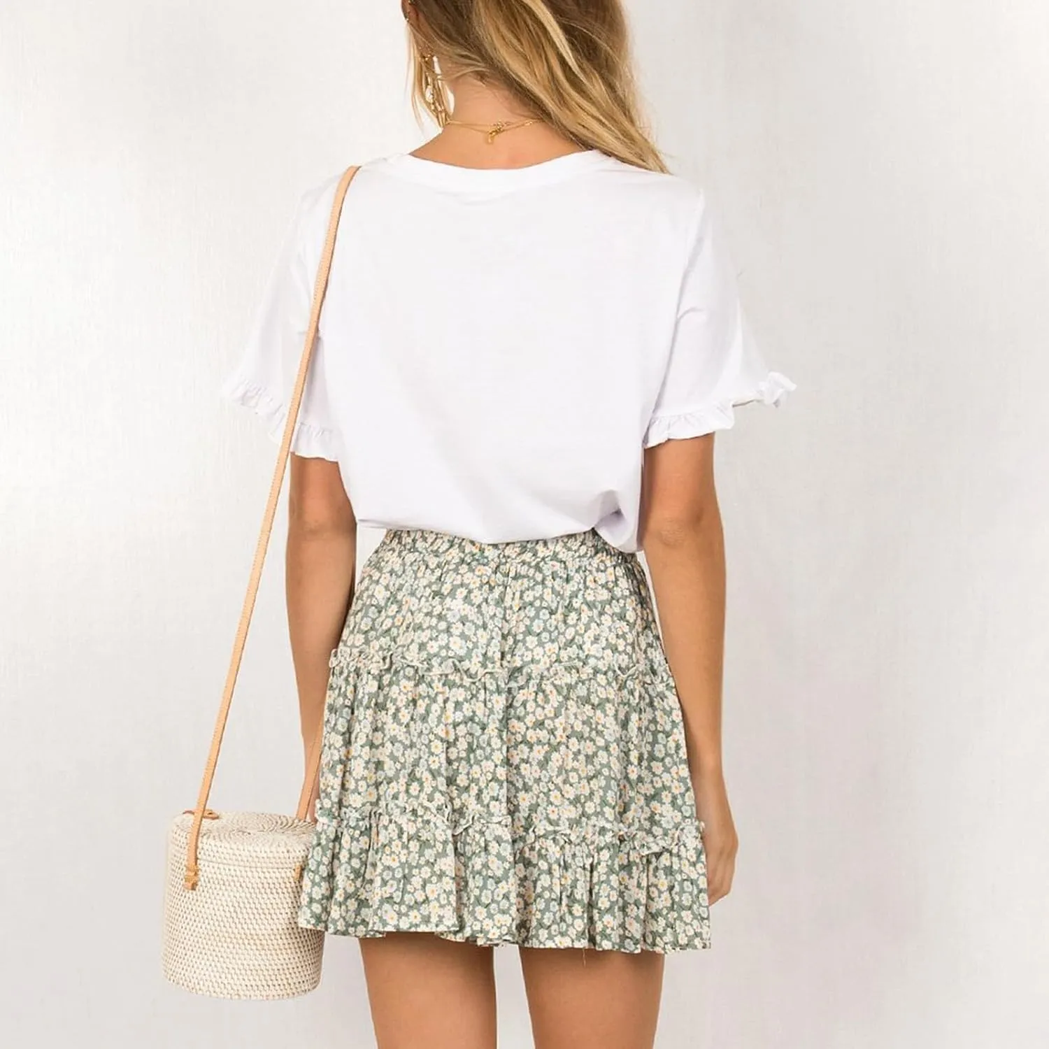 Women's Shirt 2025 Summer High Waisted Solid Tiered Pleated Athletic Golf Tennis Mini Skater Skirts, S-XL
