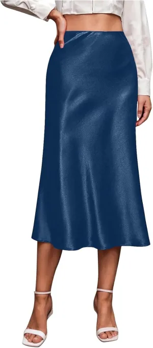 Women's Silk Satin Midi Skirt High Waisted Wrap Bodycon Long Pencil Skirts Dressy Elegant Skirt Party Clubwear