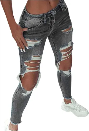 Womens Skinny Jeans Stretchy Mid Rise Jean Pants Curvy Cowboy Pants Vintage Club Outfits with Pockets