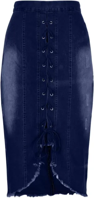 Women's Skirt Denim Skirt Summer Trendy Laceup Slit Front Bodycon Jean Skirts Casual High Waisted Slim Pencil Skirt