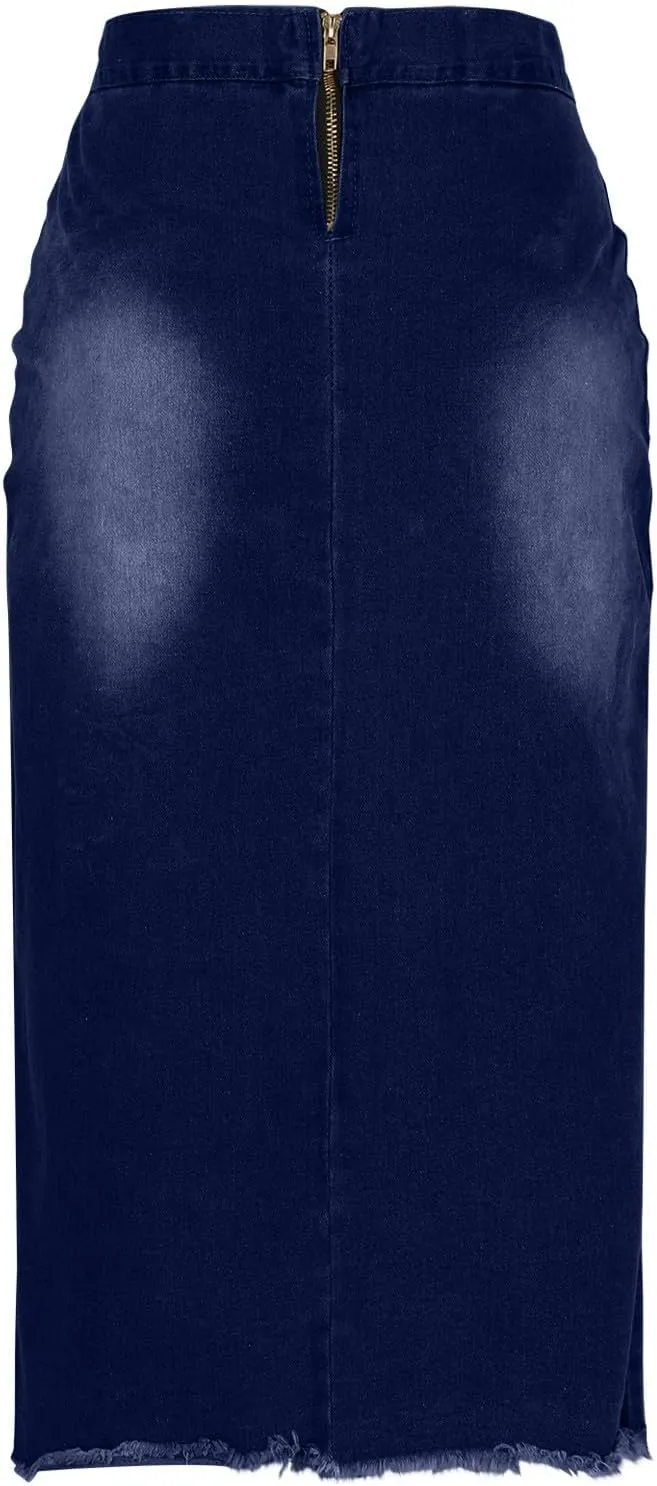 Women's Skirt Denim Skirt Summer Trendy Laceup Slit Front Bodycon Jean Skirts Casual High Waisted Slim Pencil Skirt