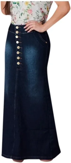 Women's Skirt Skirts Long Front Washed Denim Jean A-Line Casual Button Skirt Skirts for Girls Size 10-12