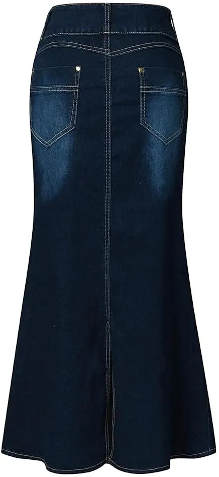 Women's Skirt Skirts Long Front Washed Denim Jean A-Line Casual Button Skirt Skirts for Girls Size 10-12