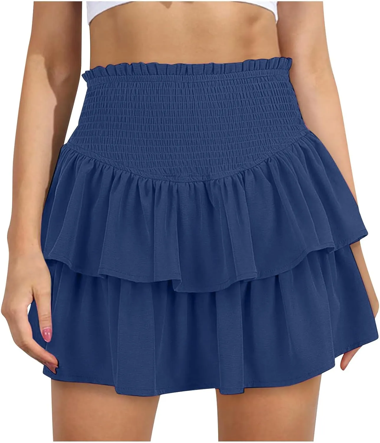 Womens Skorts Summer Casual Flowy Shorts A Line Elastic High Waist Mini Skirts Ruffle Tiered Layered Tennis Skirt