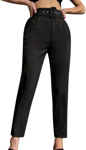 Women's Solid Color High Waisted Slim Straight Leg Nine Point Pants Dressy Casual Cropped Trousers Ankle Trousers