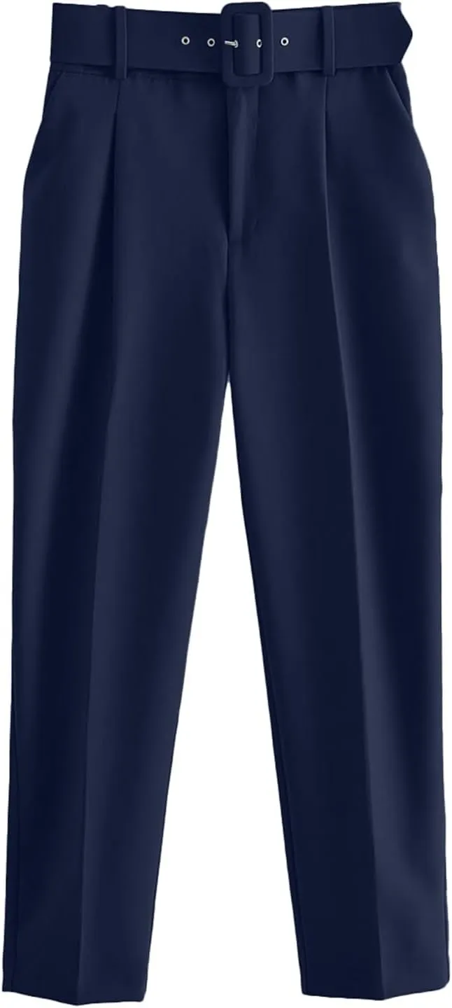 Women's Solid Color High Waisted Slim Straight Leg Nine Point Pants Dressy Casual Cropped Trousers Ankle Trousers