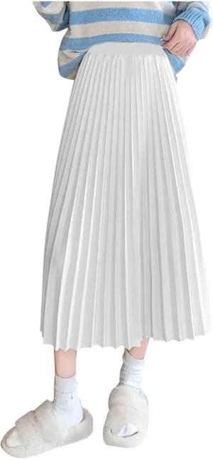 Women's Solid Color Ruched Casual Long Skirt, High Waist Silk Satin A-Line Skirts Summer Flowy Comfy Vacation Clothes