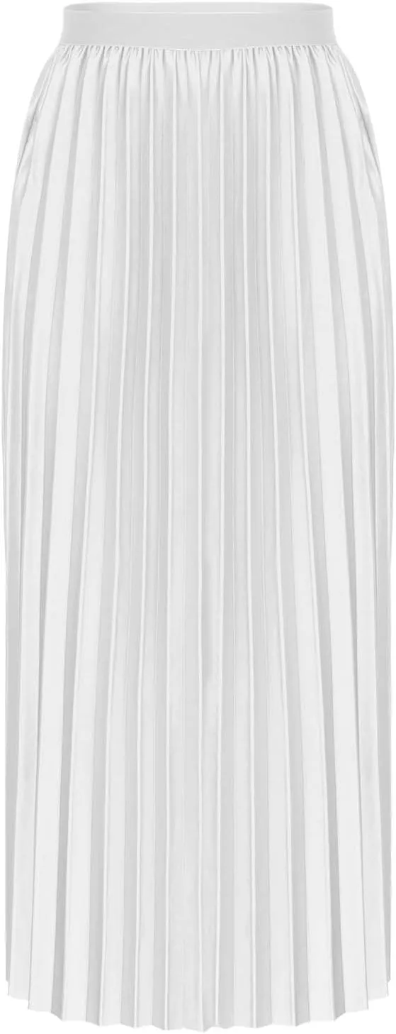 Women's Solid Color Ruched Casual Long Skirt, High Waist Silk Satin A-Line Skirts Summer Flowy Comfy Vacation Clothes