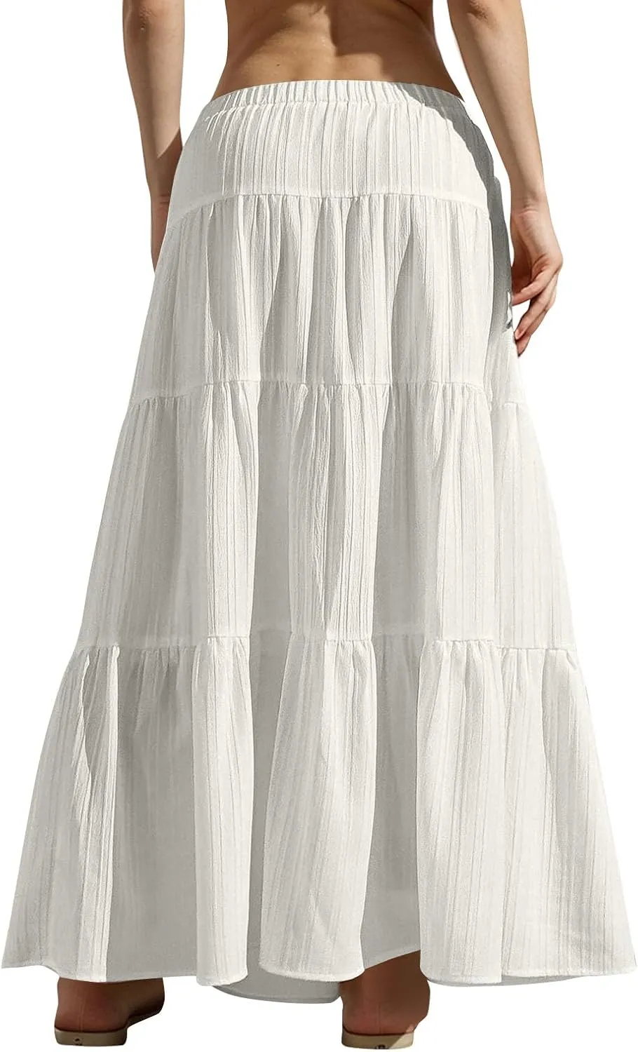 Women's Summer Boho Maxi Skirt Tiered Ruffle A-Line 2025 Fashion Elastic High Waist Skirts Pleated Swing Beachwear