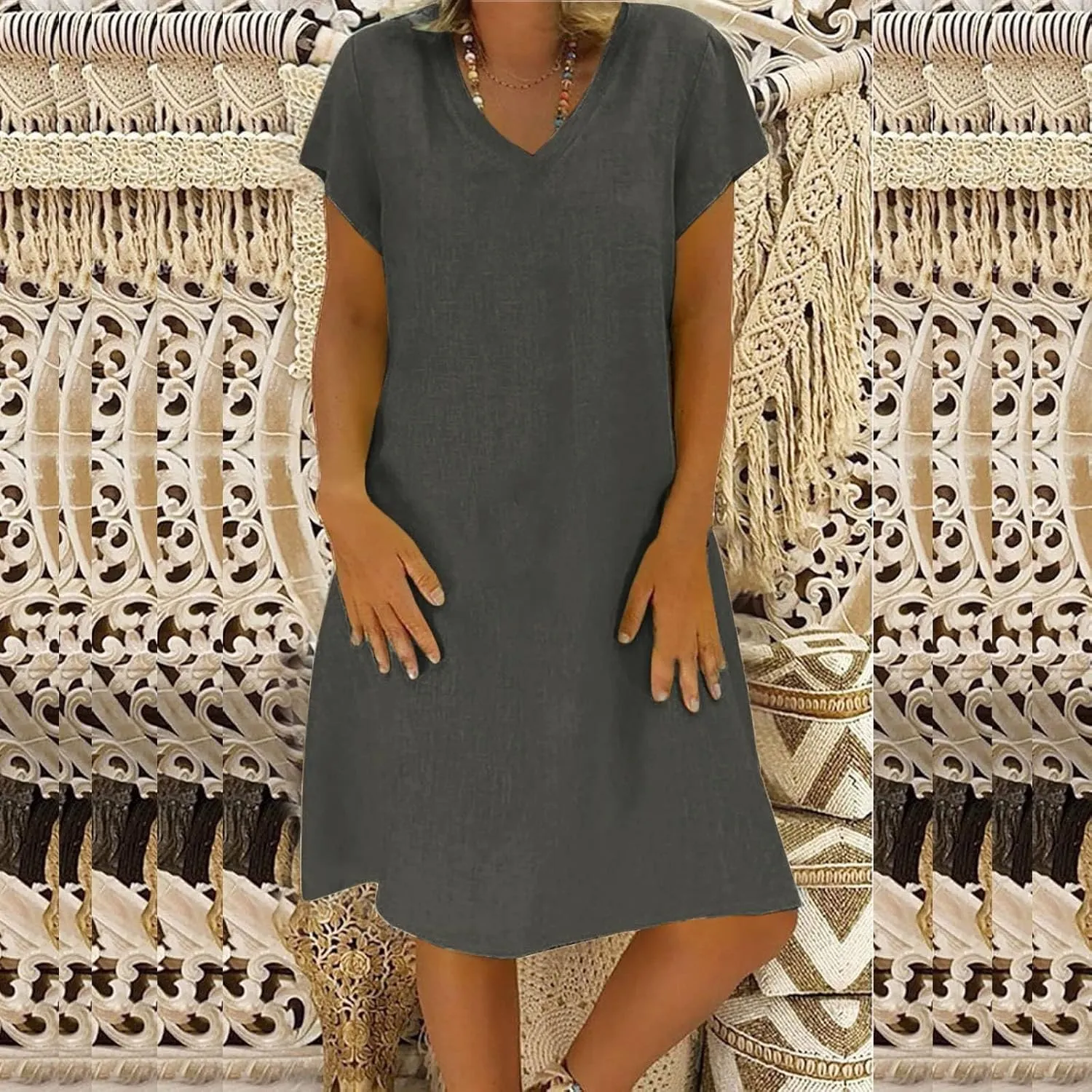 Womens Summer Casual Short Sleeve V Neck T Shirt Dress 2025 Spring Vacation Beach Mini Sundress Loose Clothes