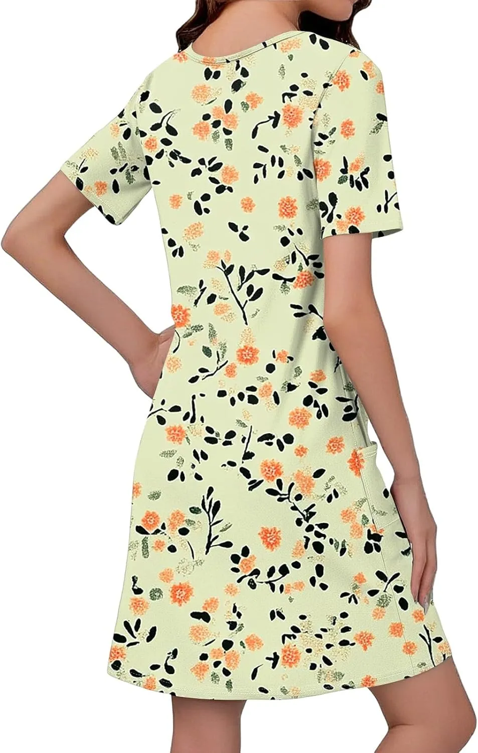 Womens Summer Dresses Short Sleeve V Neck Trendy Casual Floral T Shirt Dress for Women with Pockets
