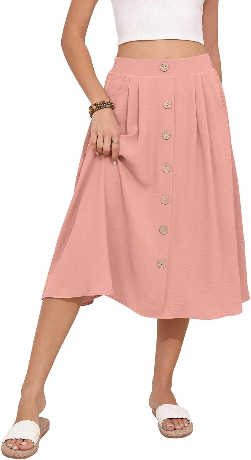 Women's Summer High Waisted Skirts Tiered Ruffle Skirts Boho Flowy Swing Pleated Skirt Casual A-Line Maxi Skirt