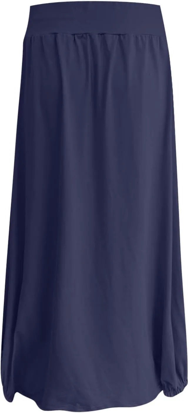 Women's Summer Maxi Skirts 2025 Trendy Solid High Waisted Ankle Length Skirt Casual Flowy Ruffle Hem Balloon Skirts