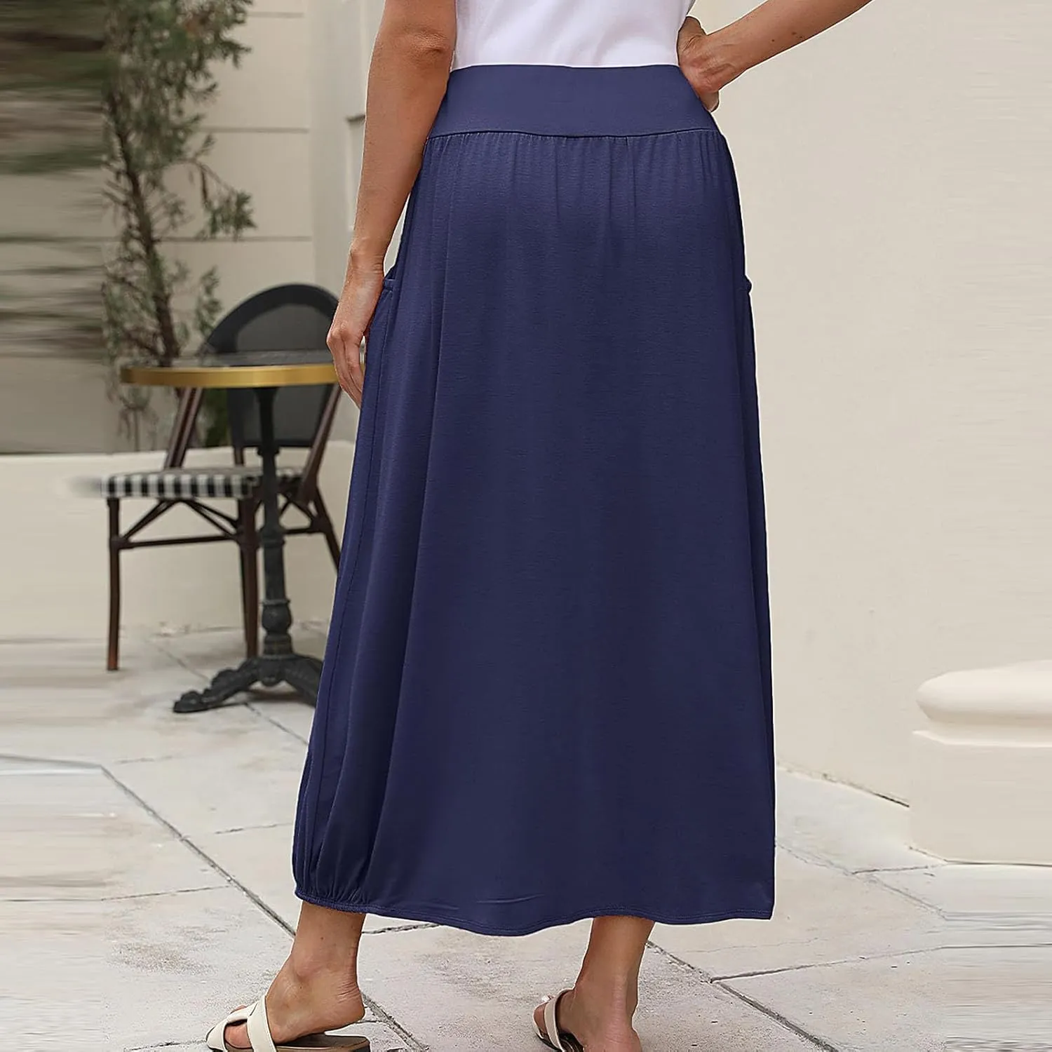 Women's Summer Maxi Skirts 2025 Trendy Solid High Waisted Ankle Length Skirt Casual Flowy Ruffle Hem Balloon Skirts