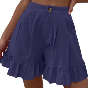 Womens Summer Shorts 2025 Vacation Floral Casual Elastic High Waist Ruffle Beach Belted Short Lounge Pants Pockets