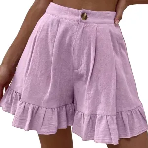 Womens Summer Shorts 2025 Vacation Floral Casual Elastic High Waist Ruffle Beach Belted Short Lounge Pants Pockets