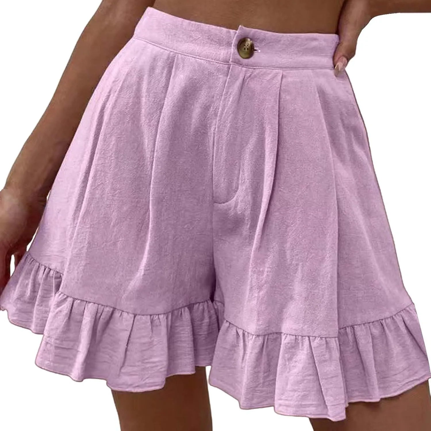 Womens Summer Shorts 2025 Vacation Floral Casual Elastic High Waist Ruffle Beach Belted Short Lounge Pants Pockets