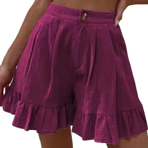 Womens Summer Shorts 2025 Vacation Floral Casual Elastic High Waist Ruffle Beach Belted Short Lounge Pants Pockets