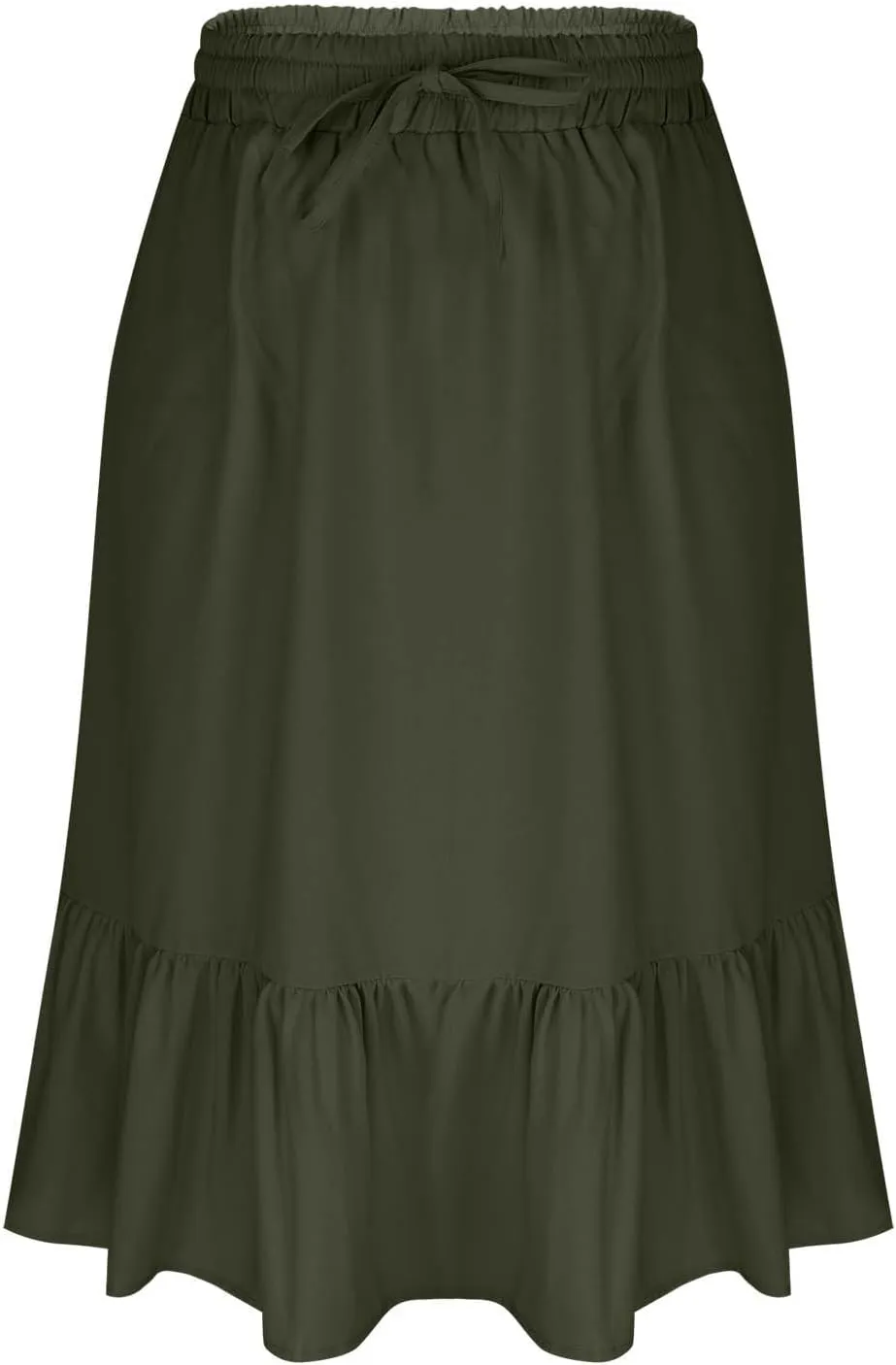Women's Summer Skirt Fashion Tiered Flowy Skirts with Pockets Casual Solid Drawstring Waist Ruffle Hem Short Skirt