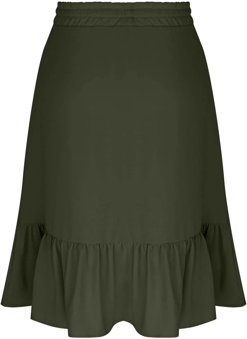 Women's Summer Skirt Fashion Tiered Flowy Skirts with Pockets Casual Solid Drawstring Waist Ruffle Hem Short Skirt