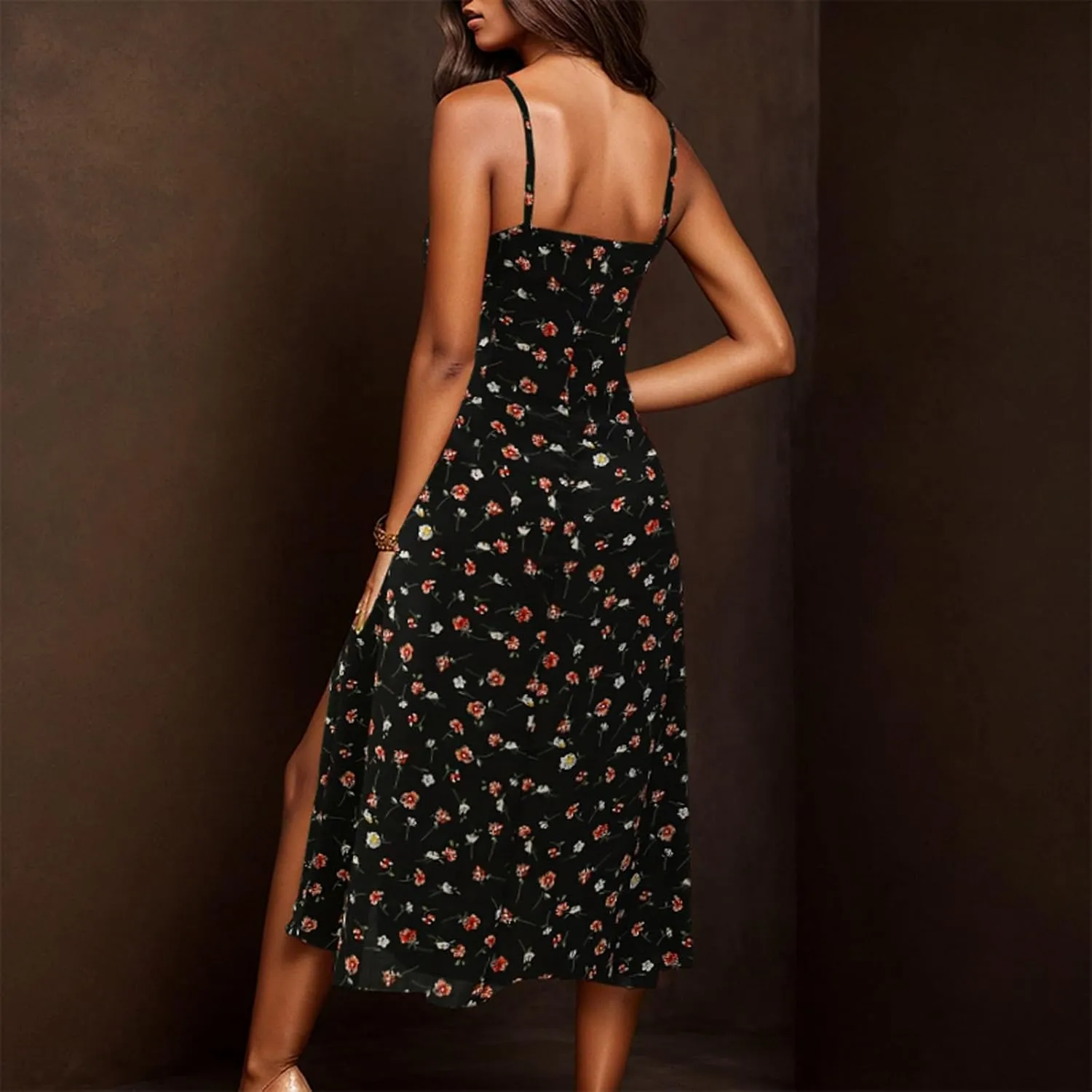 Womens Sundress Summer Tank Dress Boho Spaghetti with Polka Dot Tank Top Pleats Boho Floral Print Beach Cover Up