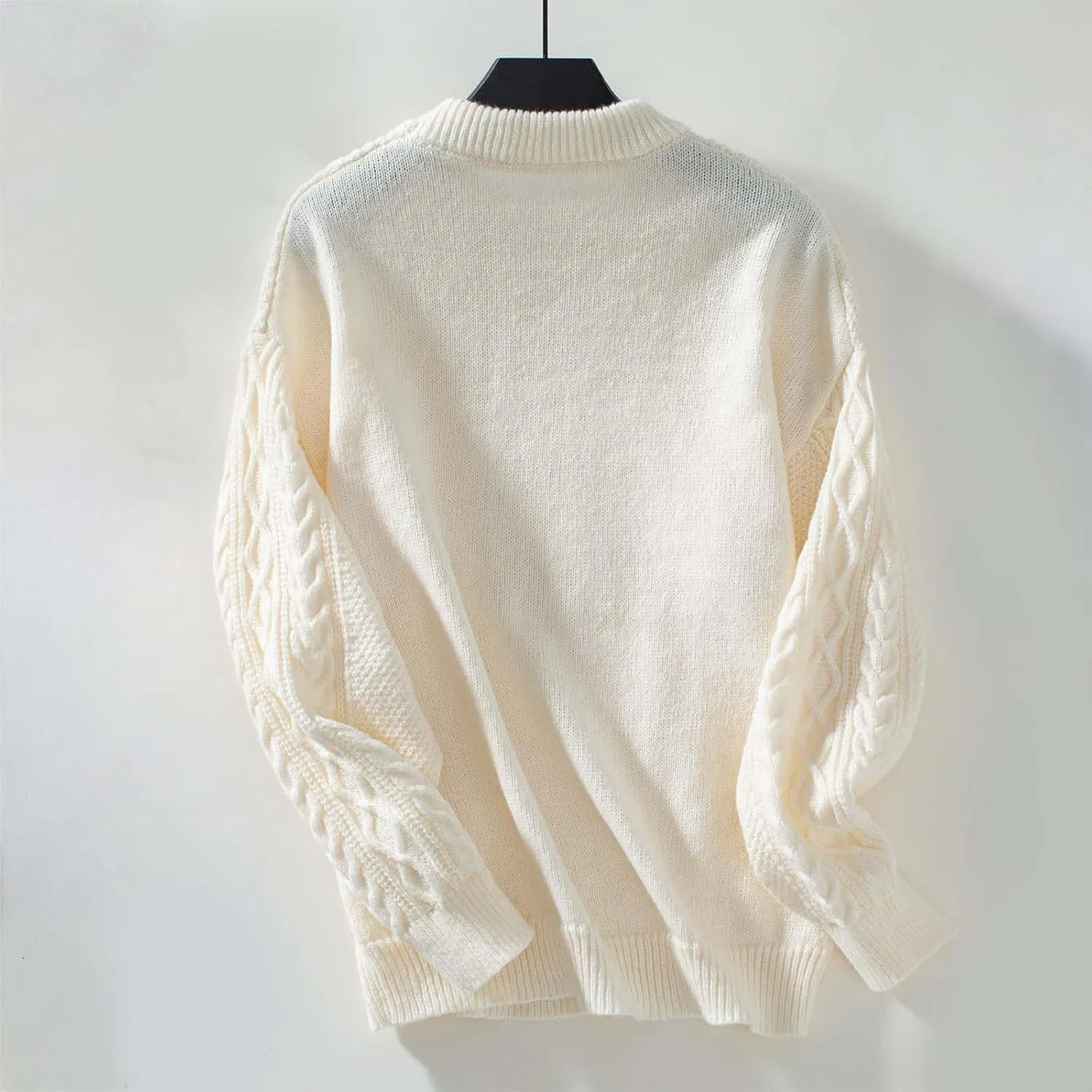 Womens Sweater Cable Knit Solid Color Round Neck Long Sleeve Casual Soft Loose Fit Sweaters Tops