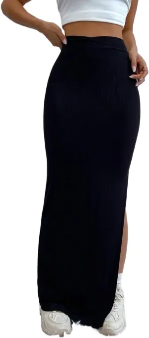 Women's Trendy Beach Skirts Solid Waist Slit Skirt Maxi Women