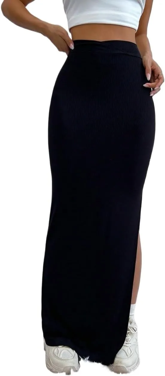 Women's Trendy Beach Skirts Solid Waist Slit Skirt Maxi Women