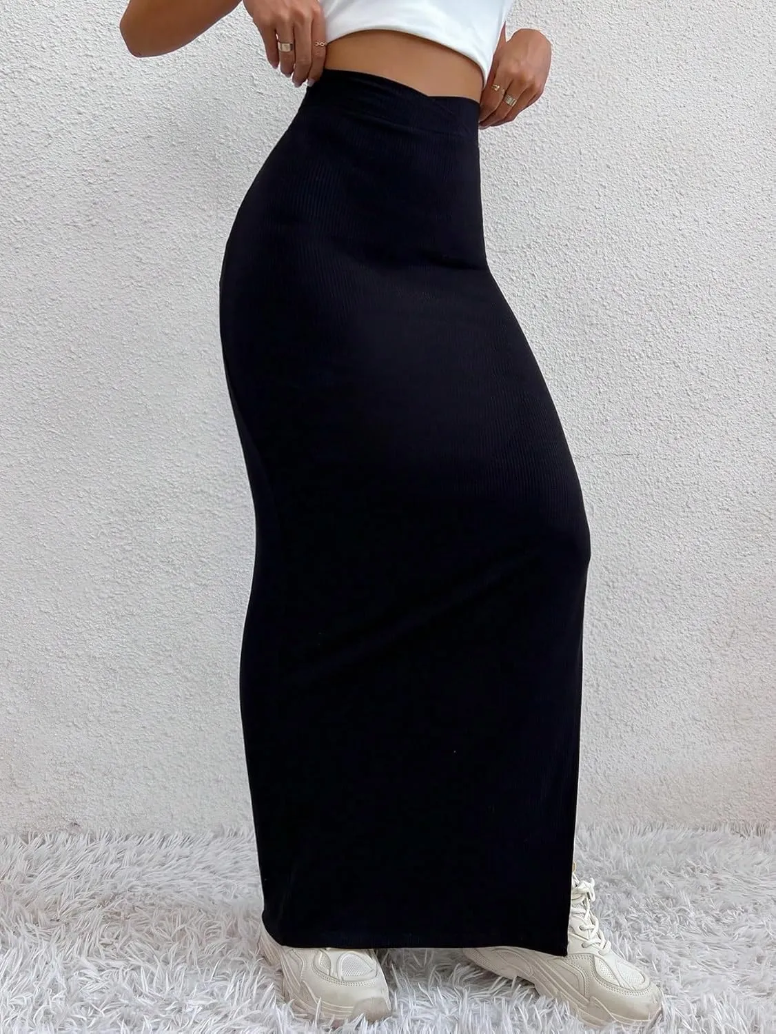 Women's Trendy Beach Skirts Solid Waist Slit Skirt Maxi Women