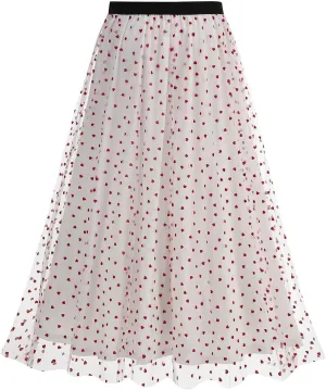 Womens Tulle Midi Skirt Elastic Waist Layered Floral Lace Mesh Print Skirts Summer Casual Trendy Dressy A-Line Skirt