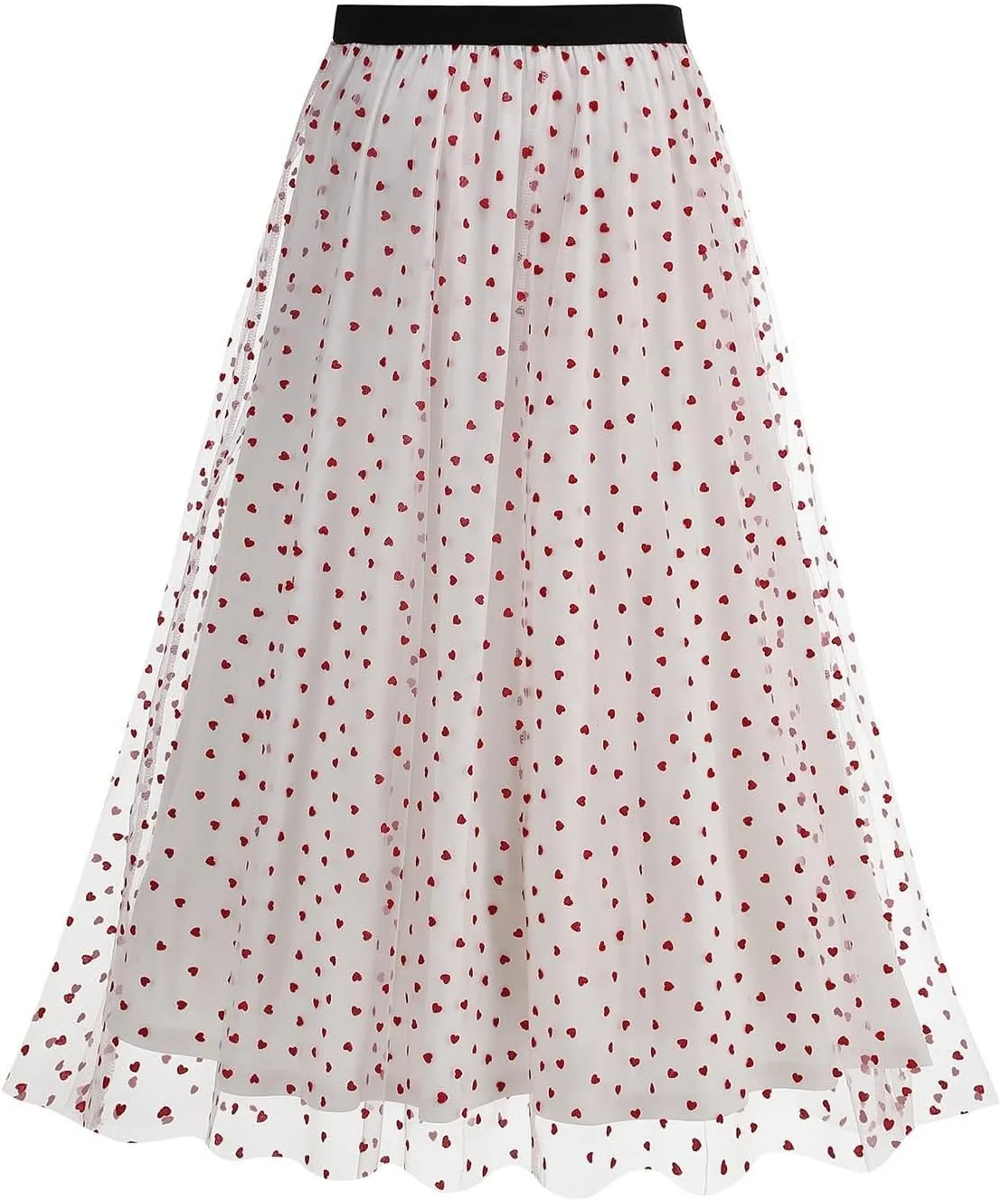 Womens Tulle Midi Skirt Elastic Waist Layered Floral Lace Mesh Print Skirts Summer Casual Trendy Dressy A-Line Skirt