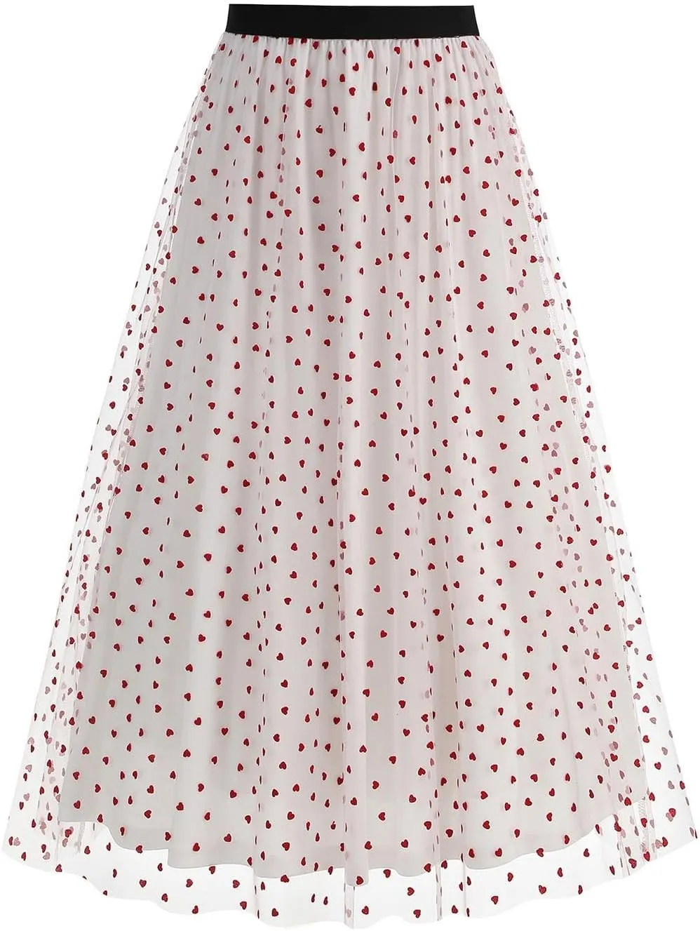 Womens Tulle Midi Skirt Elastic Waist Layered Floral Lace Mesh Print Skirts Summer Casual Trendy Dressy A-Line Skirt