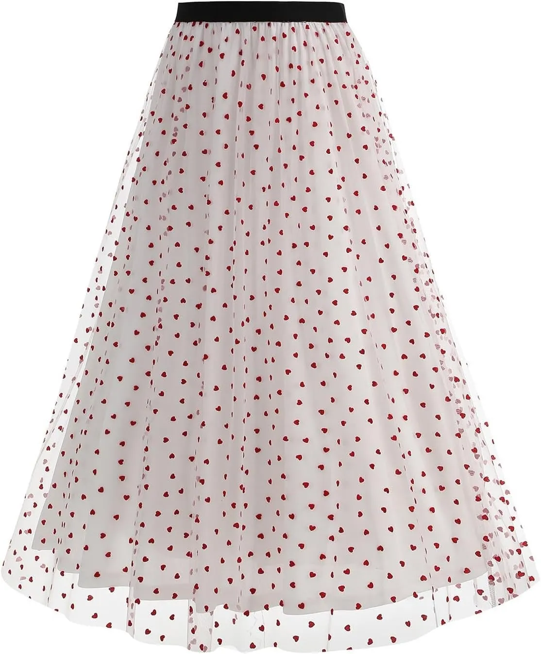 Womens Tulle Midi Skirt Elastic Waist Layered Floral Lace Mesh Print Skirts Summer Casual Trendy Dressy A-Line Skirt