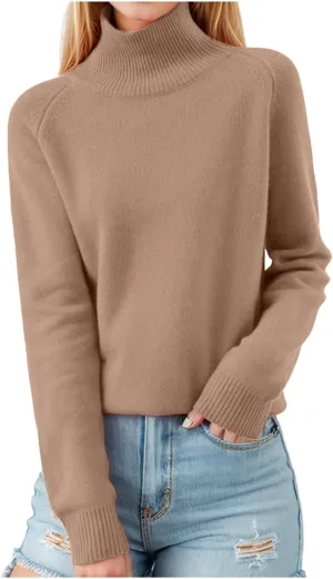 Women's Turtleneck Cashmere Sweater Knitted Casual Trendy Wool Crew Neck Pullover Tops Fall Winter Warm Comfy Soft Sweaters