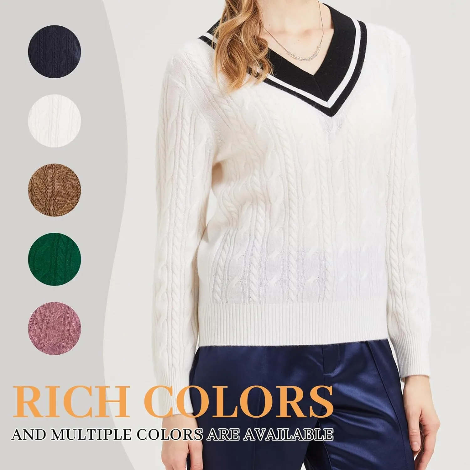 Women’s V-Neck Sweater 100% Pure Cashmere Long-Sleeved Pullover Sweaters M-XL