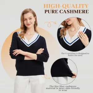 Women’s V-Neck Sweater 100% Pure Cashmere Long-Sleeved Pullover Sweaters M-XL