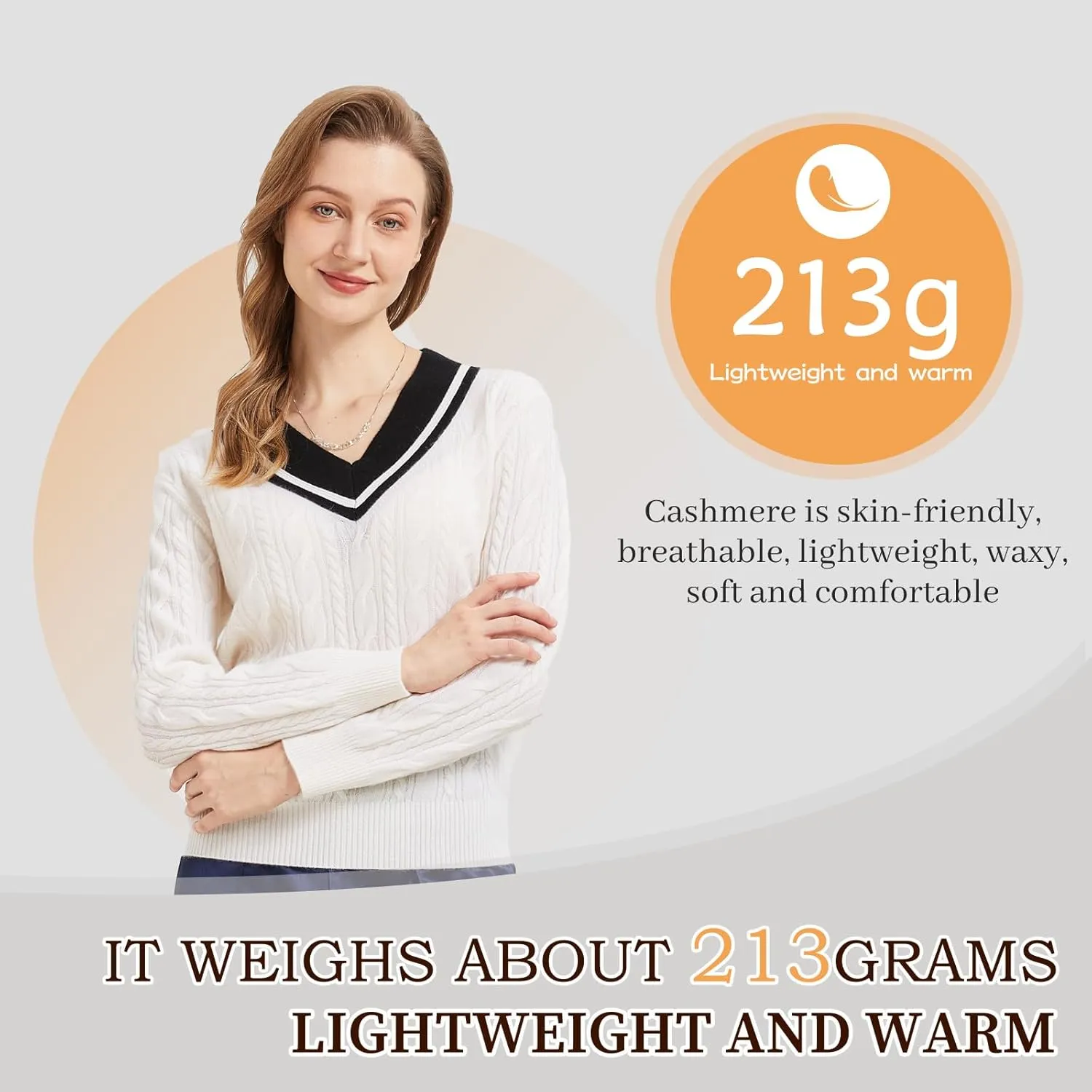 Women’s V-Neck Sweater 100% Pure Cashmere Long-Sleeved Pullover Sweaters M-XL