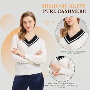 Women’s V-Neck Sweater 100% Pure Cashmere Long-Sleeved Pullover Sweaters M-XL